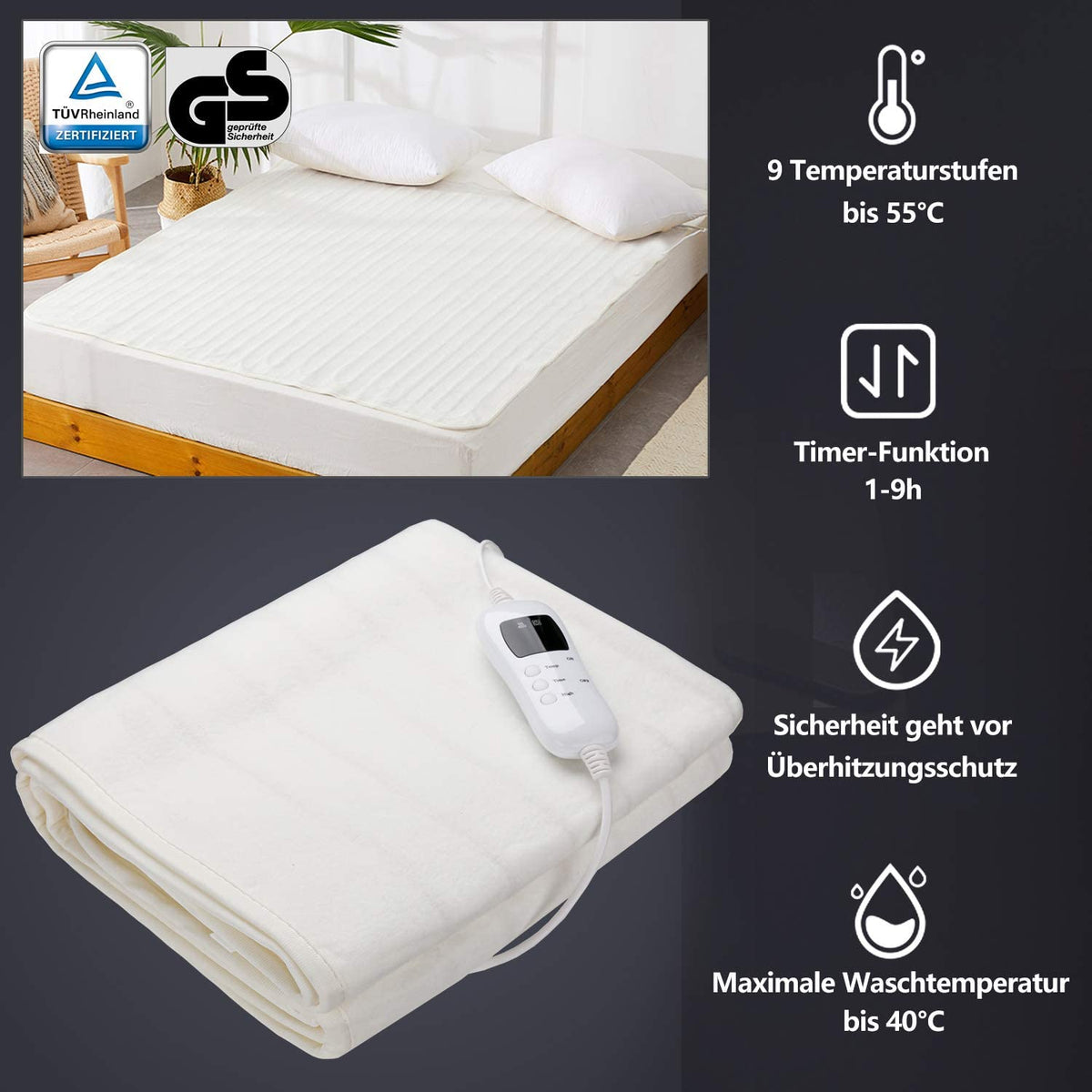 Cootway Tragbare Heizdecke - 7,4V DC Heizdecke Mit 3 Stufen & Automatischer Abschaltung