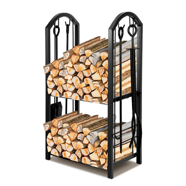 BMOT Doppelstöckiges Kaminholzregal mit 4 Kaminwerkzeug