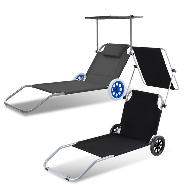 BMOT Sonnenliege klappbar Aluminium mit Rollen und Sonnendach