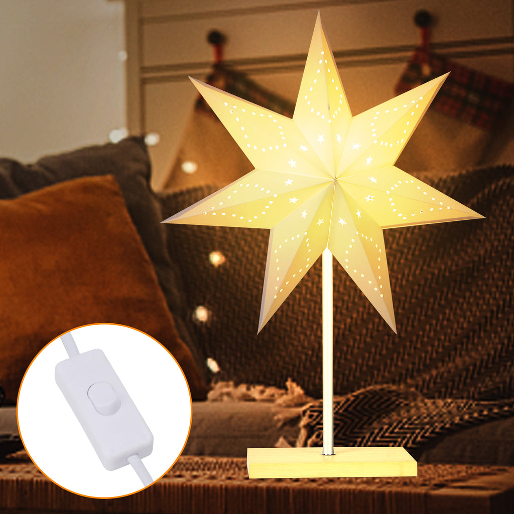 BMOT LED Weihnachtsstern Papierstern mit Standfuß Leuchtstern Warmweiß