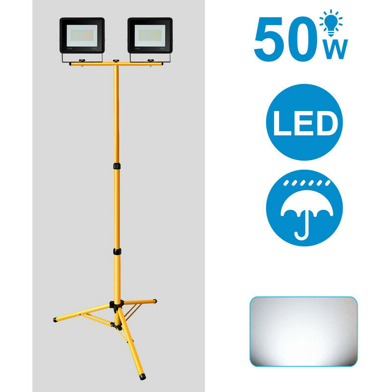 BMOT LED Fluter mit Stativ Baustrahler 2X50W Kaltweiß